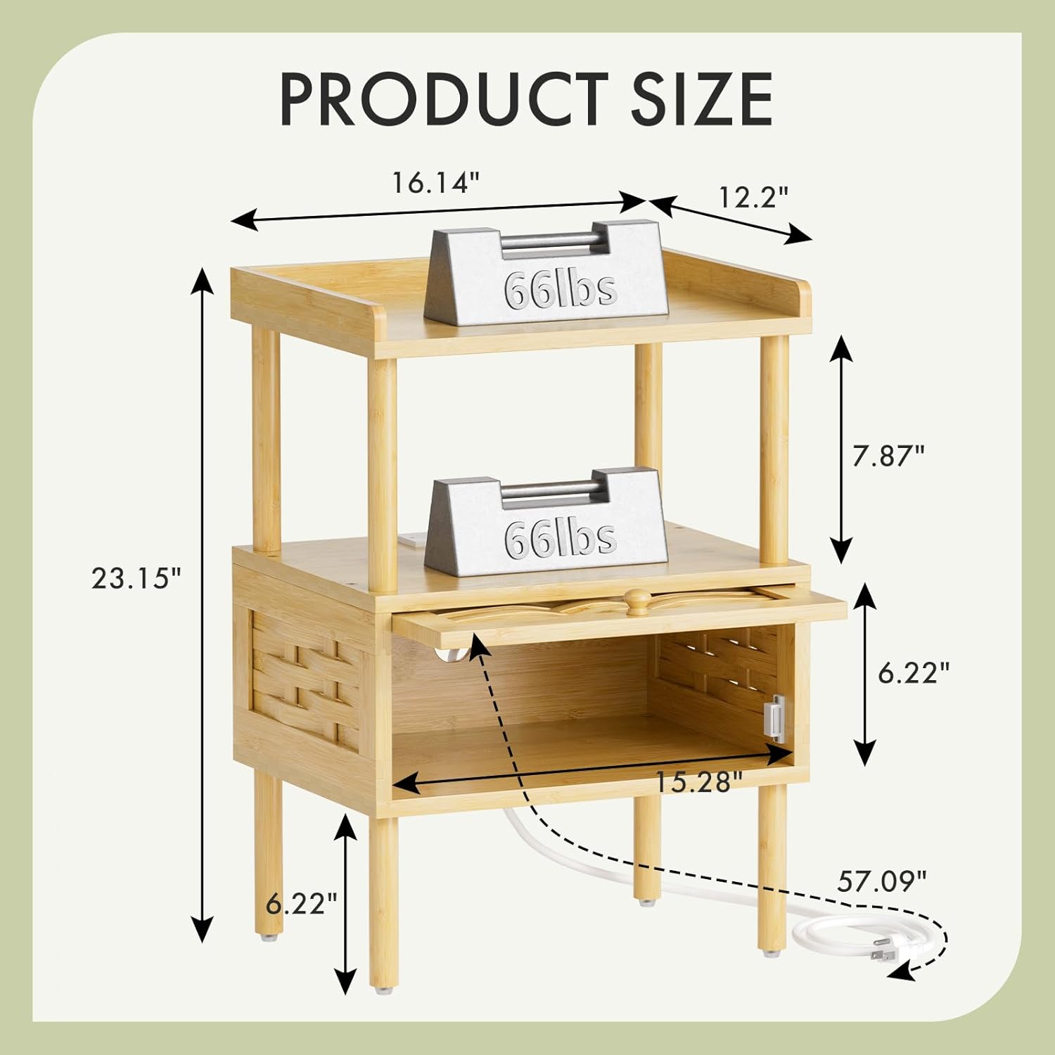 Amazer Nightstand with Charging Station, Bedside Table Bamboo with USB Ports & Outlets, Night Stand for Bedroom, End Table Living Room with Lift-Up Drawer & Open Shelf, Natural Color