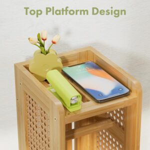 AmazerBath Toilet Paper Holder Cabinet, Bamboo Toilet Paper Holder Stand for Bathroom, Small Toilet Paper Storage Cabinet with Rattan Door, 30.3x7.8x7 inches
