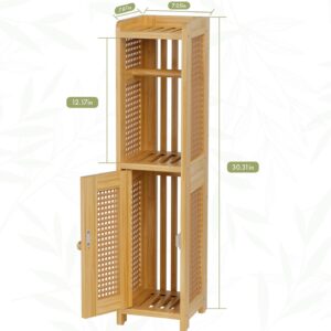 AmazerBath Toilet Paper Holder Cabinet, Bamboo Toilet Paper Holder Stand for Bathroom, Small Toilet Paper Storage Cabinet with Rattan Door, 30.3x7.8x7 inches