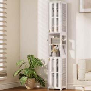 Amazer 70'' Tall Bathroom Storage Cabinet Bamboo, Narrow Storage Cabinet with Rattan Doors and Adjustable Shelves, Slim Freestanding Organizer for Living Room, Kitchen, Natural Color